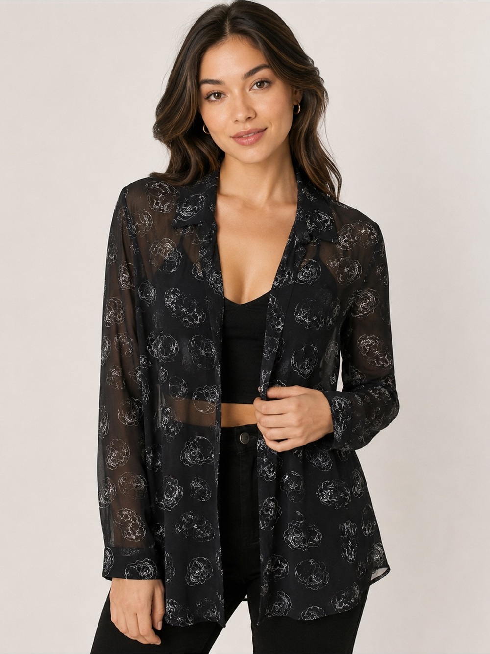 Rock & Republic Black Sheer Button-Down Shirt